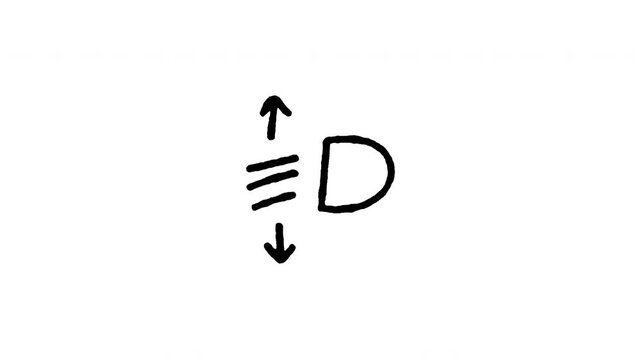 4K hand drawn headlight leveling control doodle icon with line boil effect. Features frame by frame line art on black and green screen background for beam height adjustment and dashboard light.