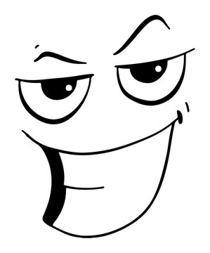 Sly cartoon face with a wide grin and mischievous eyes perfect for expressing cunning or playful mischief in digital content