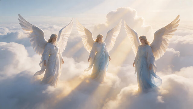 Three angels in the clouds