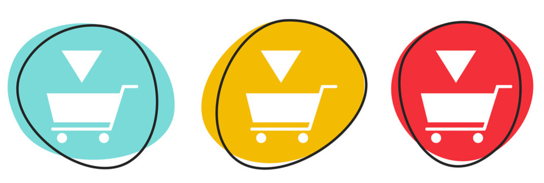 Button Banner Set mit 3 bunten Buttons: Bestellen oder In den Warenkorb