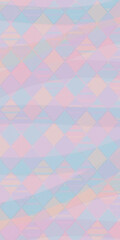 Fototapeta premium Pastel geometric diamond pattern in soft pink and light blue, creating a calm dreamy mood for greeting cards, social posts, and design templates with copy space.