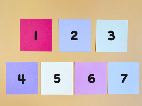 Minimal typography design featuring numbers one through seven, suitable for educational resources, worksheets, presentations, posters and creative design projects.