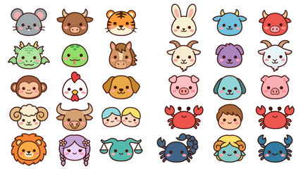 Fototapeta premium Cute zodiac animal and human icons