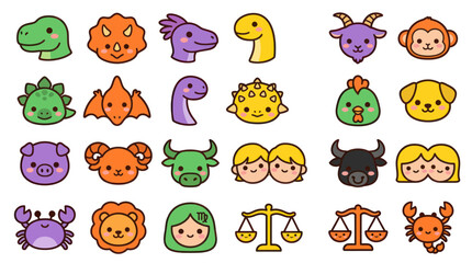 Cute zodiac and dinosaur icons © Niqu