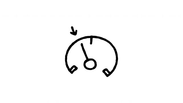 Animated 4K cruise control speedometer doodle icon. Hand drawn line art on black and green screen chroma key background for speed limit hold, dashboard indicator, and autopilot video edits.