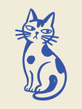 Sitting Cat Ink Style Vector Illustration