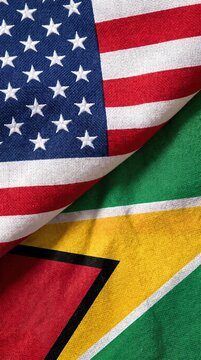 United States and Guyana two flags textile cloth, fabric texture