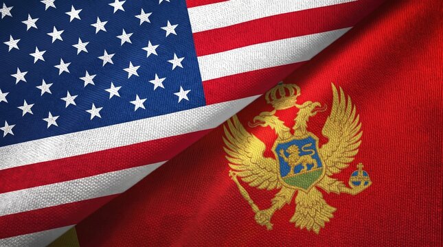 United States and Montenegro two flags textile cloth, fabric texture