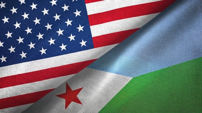 United States and Djibouti two flags textile cloth, fabric texture