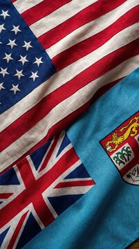 United States and Fiji two flags textile cloth, fabric texture
