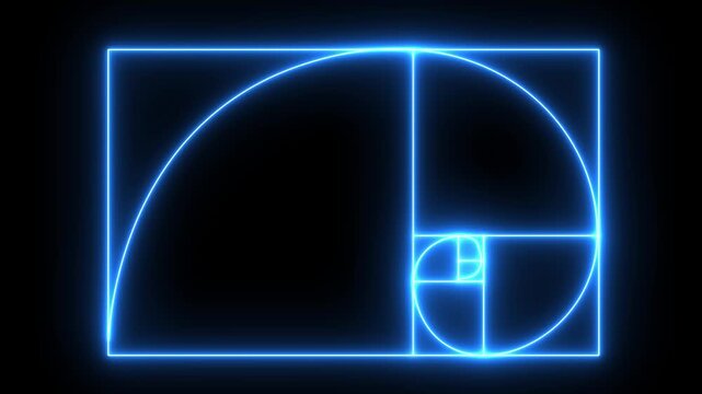 Glowing Neon Golden Ratio Fibonacci Spiral Geometry on Black Background 4K Animation