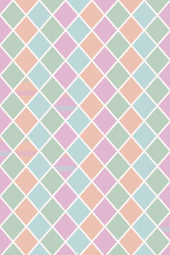 A repeating pastel diamond pattern in mint, pink, peach, and lavender creates a cheerful, soft background for invitations, scrapbooking, and spring branding with copy space.