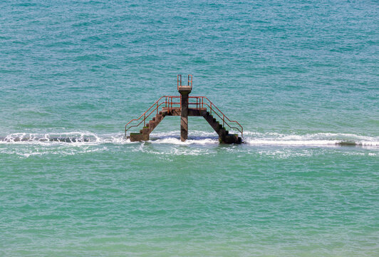 Diving Platform of Public Seawater Pool at High Tide in Saint Malo France