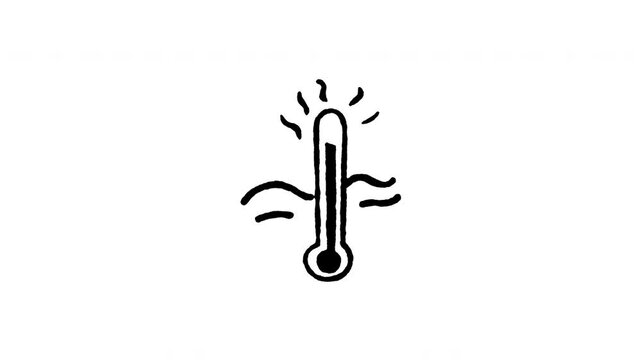4K hand drawn temperature gauge warning icon with boiling line effect. Features frame by frame doodle style on black and green screen background for engine overheat alert, coolant heat indicator.