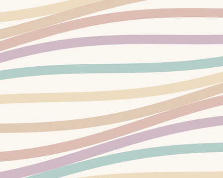 Pastel striped abstract background with soft pink, beige, and teal waves, creating a calm, minimalist mood for design templates and promotional banners.