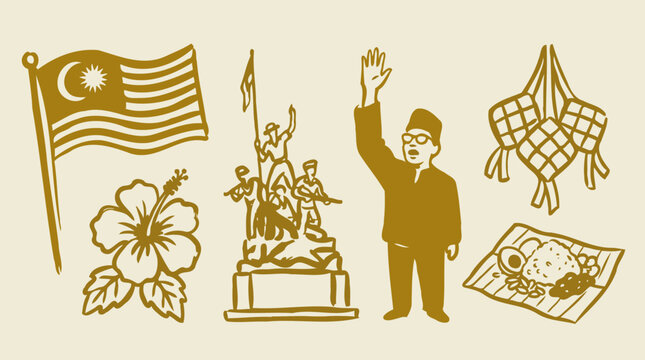 Malaysia independence day traditional icons set vector illustration