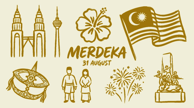 Malaysia independence day doodle icons pattern illustration collection