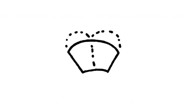 4K animated windshield washer fluid doodle icon. Frame by frame line art on black and green screen chroma key background for glass wiper spray, fluid level alert, and dashboard maintenance edits.