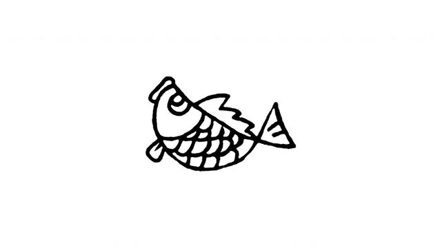 4K hand drawn auspicious Chinese fish icon featuring boiling line animation. Frame by frame doodle art on black and green screen backgrounds for Koi carp prosperity, abundance, and Feng Shui.