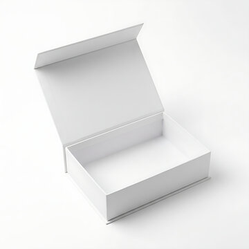 Open white cardboard gift box mockup displaying an empty interior compartment against a clean white background.