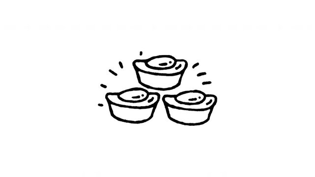 Animated 4K Chinese gold sycee doodle icon. Hand drawn line art on black and green screen chroma key background for Yuanbao ingot, prosperity symbol, wealth, and Lunar New Year video edits.