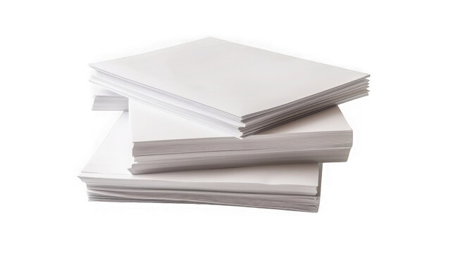 Stacked blank rectangular sheets of office paper with neatly arranged on transparent background