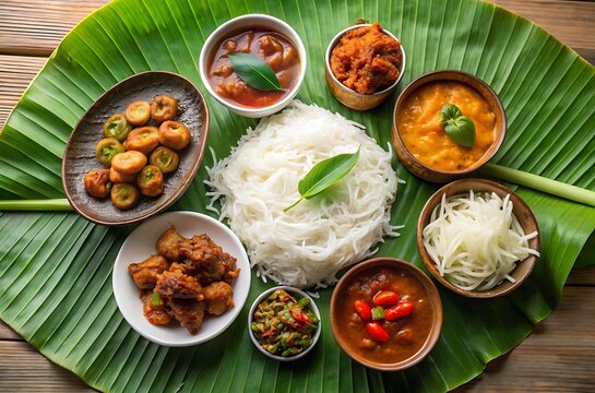 Traditional Sri Lankan Cuisine Platter Featuring String Hoppers and Spicy Curries
