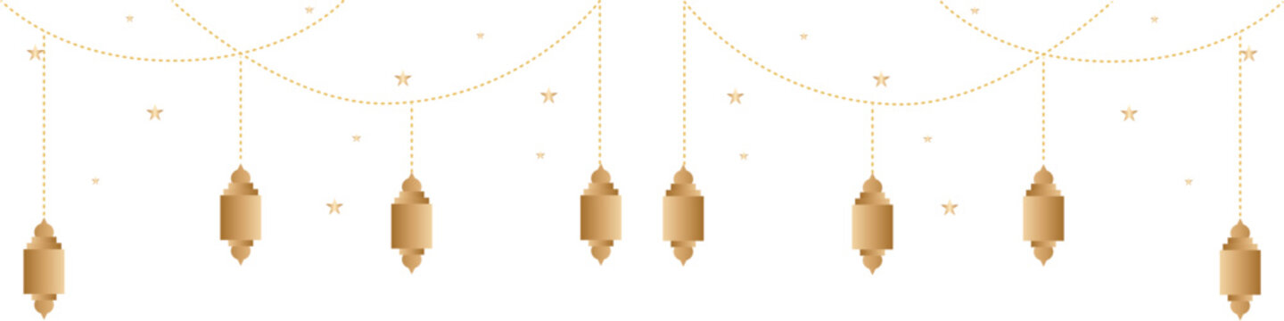 Elegant gold hanging decorations with geometric shapes on white background