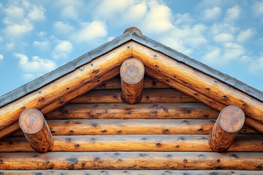 Rustic log cabin gable showing natural wood texture