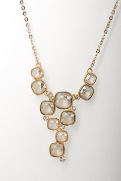 Elegant Gold Statement Necklace with Champagne Smoky Crystals, Luxurious Fashion Accessory