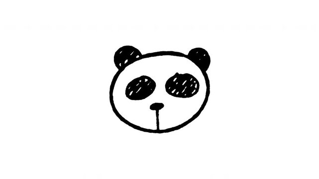 Hand drawn 4K giant panda head doodle animation with boiling line movement. Frame by frame line art on black and green screen backgrounds for China bear wildlife, bamboo animal, and cute face.