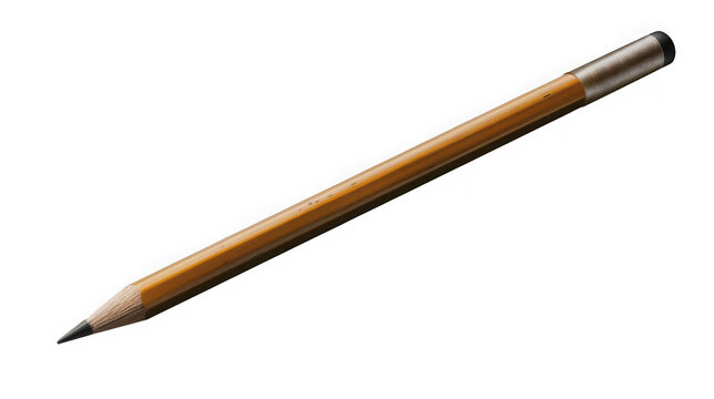 Yellow wooden pencil stationery tool isolated with single sharpened on transparent background