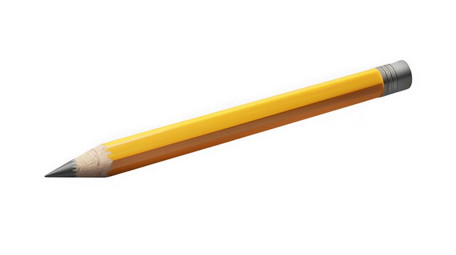 Yellow wooden pencil stationery tool isolated with single sharpened on transparent background