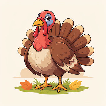 Cartoon turkey with big feathers standing
