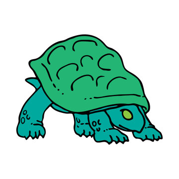 Cartoon Turtle Flat Vector Illustration with Bold Outline