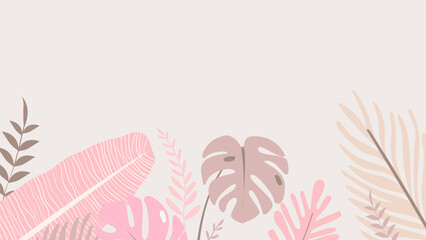 Pink tropical leaf desktop wallpaper, beige design © Rawpixel.com