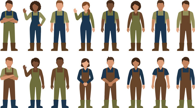Person icons set of diverse gender and clothing styles standing poses for avatar and character concepts
