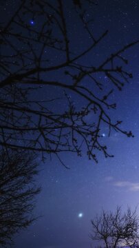 Constellations and Milky Way stars on a dark countryside skies. Time-lapse video.