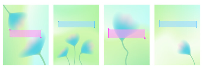 Naklejka premium Quote background set with blurred floral bg and text boxes. Green gradient place blue and pink frames over gentle flowers. Vector quotation background set for social media post or scrapbook layout bg