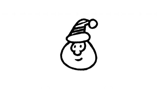 4K hand drawn Santa Claus face icon featuring boiling line movement. Frame by frame doodle art on black and green screen backgrounds for Xmas beard man, holiday mascot, and Christmas greeting.