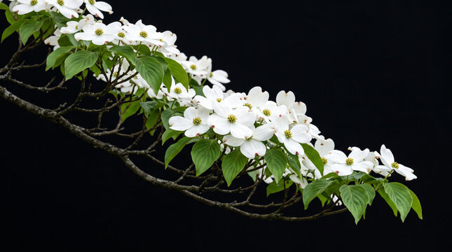 White dogwood blossoms blooming on a branch.