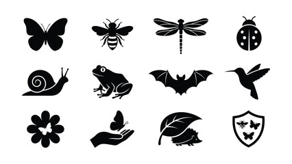 Obraz premium Black and white nature icons set with animals and elements