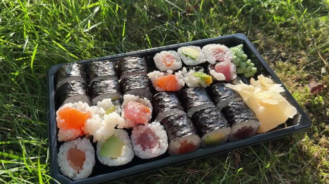 Sushi Maki Box with Salmon, Tuna and Avocado &ndash; Outdoor Japanese Dining