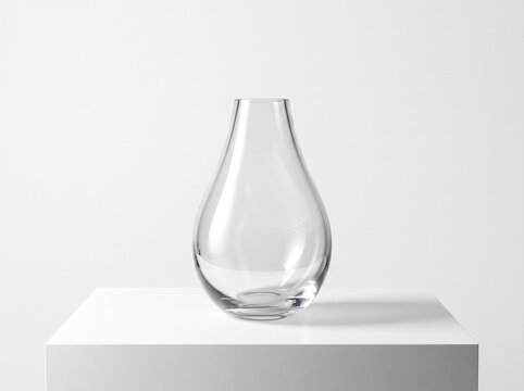 Elegant Clear Crystal Glass Vase with Soft Reflections on White