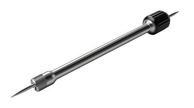 Precision metal scriber tool with knurled grip with long cylindrical on transparent background