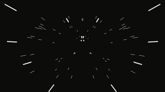 Fast white starburst lines radiating on black background
