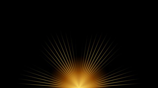 Radiant golden sunburst animation lines emerging from center point on a dark black motion video background