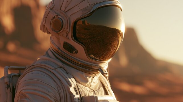 Astronaut with a helmet on Mars