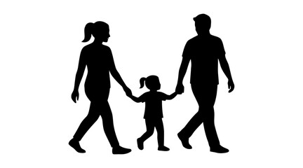 Family walking hand in hand silhouette illustration isolated on transparent background, Vector