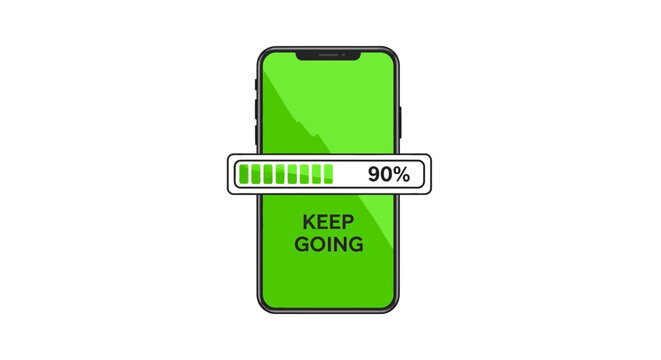 Keep Going Motivation Concept with 90 Percent Progress Bar on Smartphone Screen Illustration
